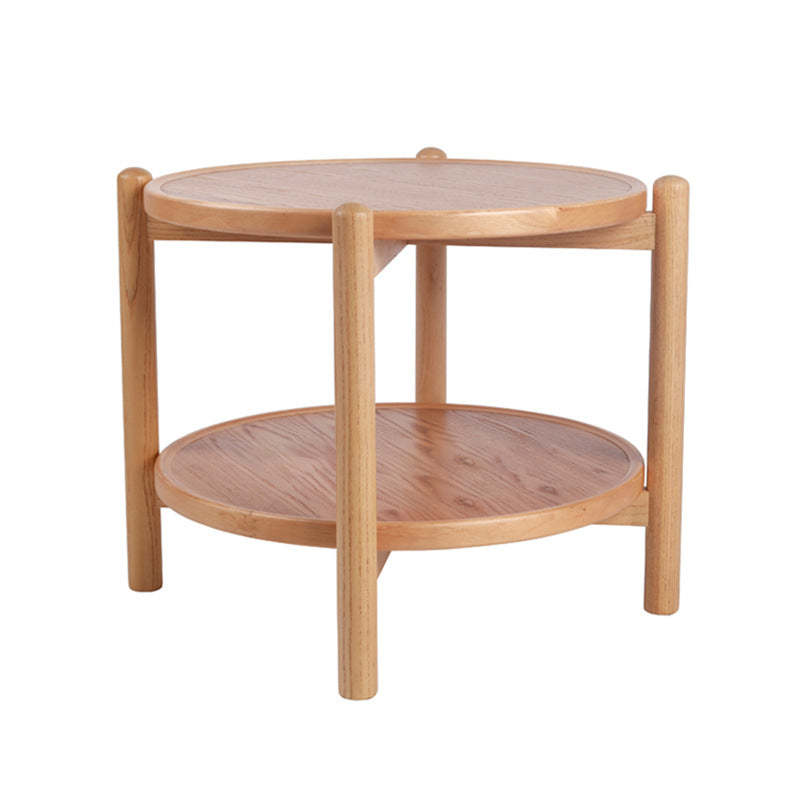 Japanese Engineered Wood Ash Round 2-Tier Coffee Table