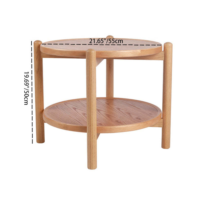 Japanese Engineered Wood Ash Round 2-Tier Coffee Table