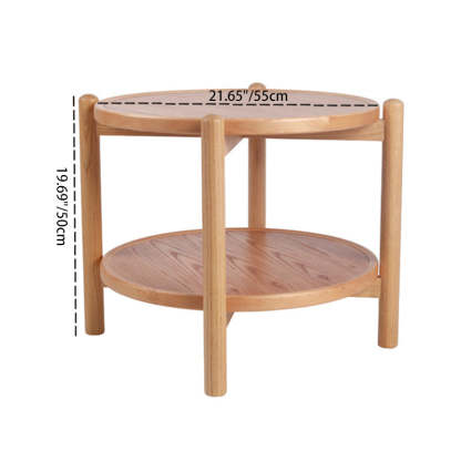 Japanese Engineered Wood Ash Round 2-Tier Coffee Table