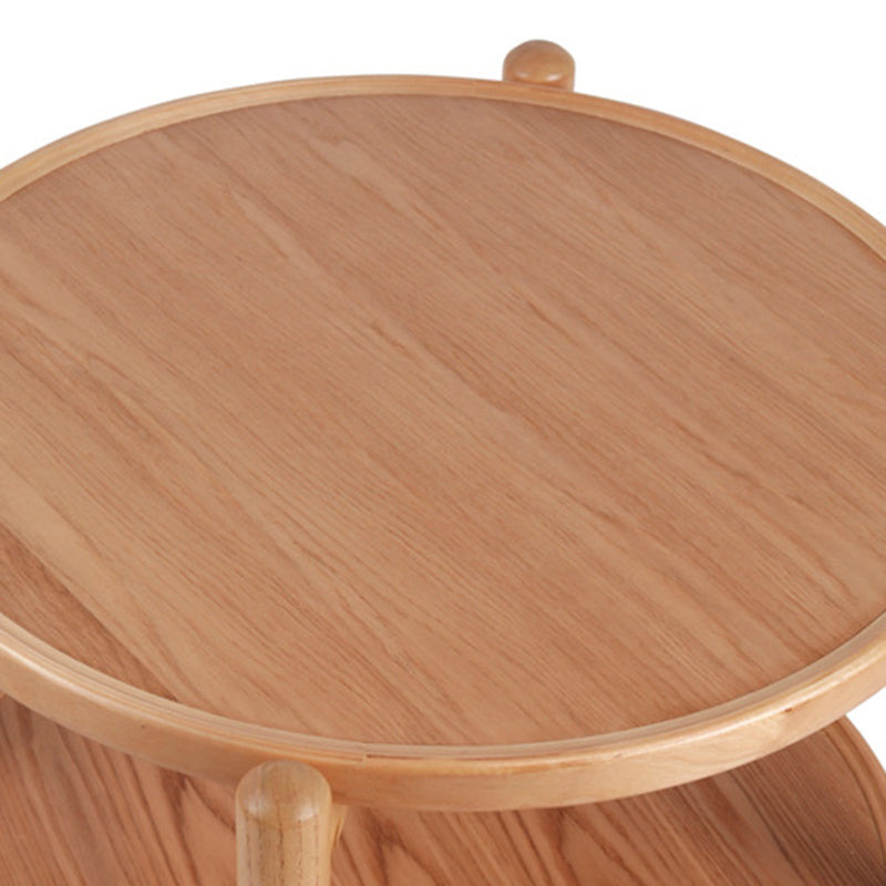 Japanese Engineered Wood Ash Round 2-Tier Coffee Table