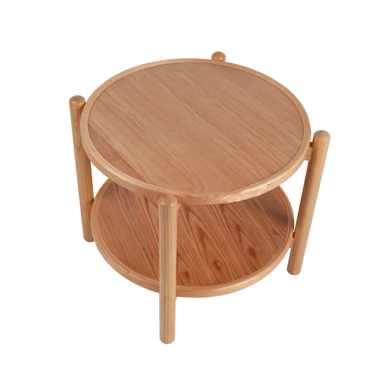 Japanese Engineered Wood Ash Round 2-Tier Coffee Table