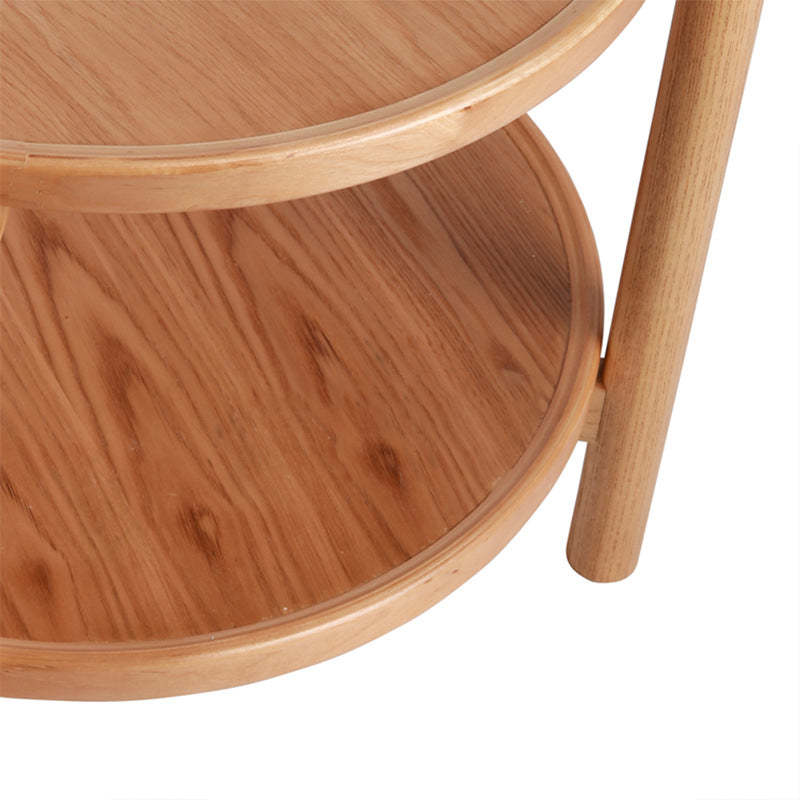 Japanese Engineered Wood Ash Round 2-Tier Coffee Table