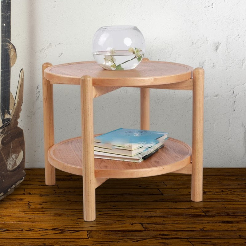 Japanese Engineered Wood Ash Round 2-Tier Coffee Table