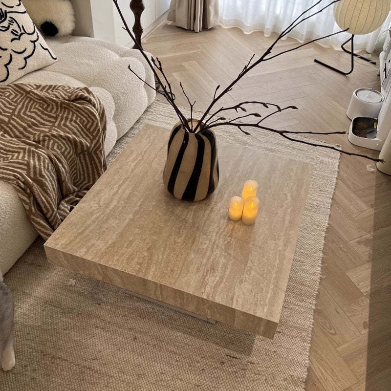 Minimalist rock 1-tier yellow coffee tables, Lighom — 31.5" L x 31.5" W x 11.81" H