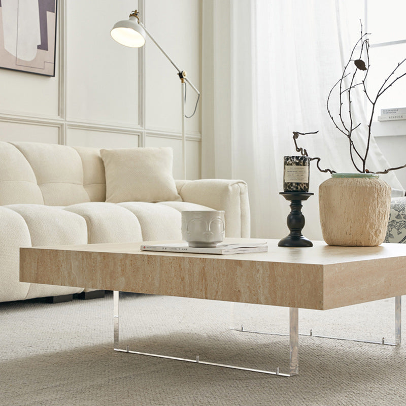 Minimalist Rock Slab Acrylic 1-Tier Coffee Table