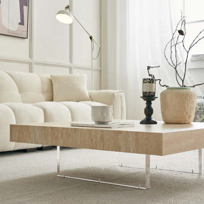 Minimalist Rock Slab Acrylic 1-Tier Coffee Table