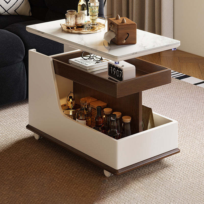 Contemporary Stone Steel 3-Tier Table — Ash Gray + Black