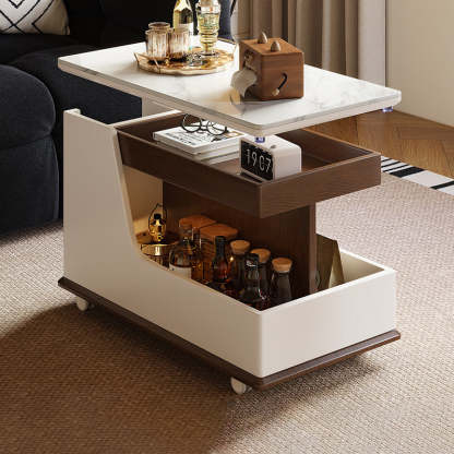Contemporary Stone Steel 3-Tier Table — Ash Gray + Black