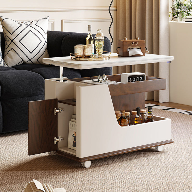 Contemporary Stone Steel 3-Tier Table — Ash Gray + Walnut