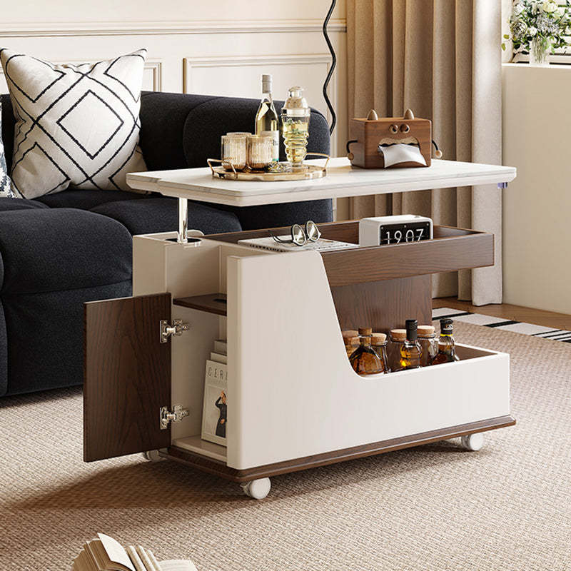 Contemporary Stone Steel 3-Tier Table — Ash Gray + Walnut