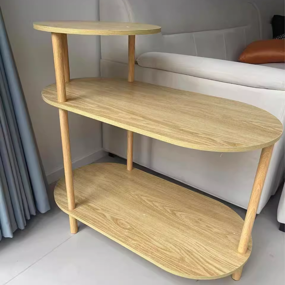 Minimalist Oval Solid Wood 3-Tier End Table