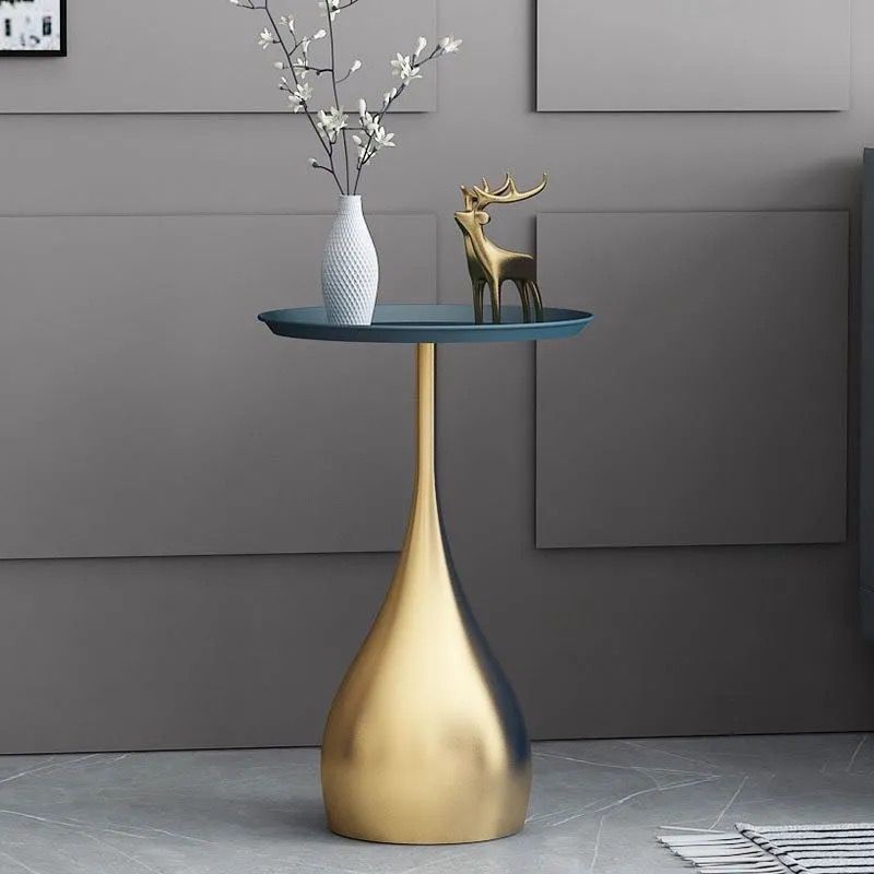 Scandinavian Water Drop Metal End Table — Gold / Blue