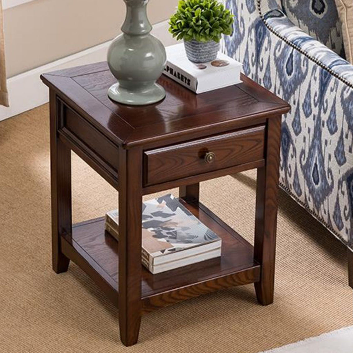 European Solid Wood 2-Tier End Table