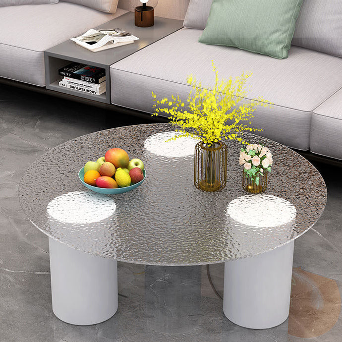 Minimalist Rock Panel Glass Steel End Table — Gray Glass / White