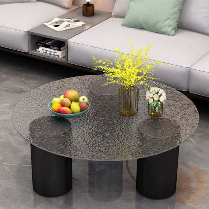 Minimalist Rock Panel Glass Steel End Table — Water Ripple Glass / White