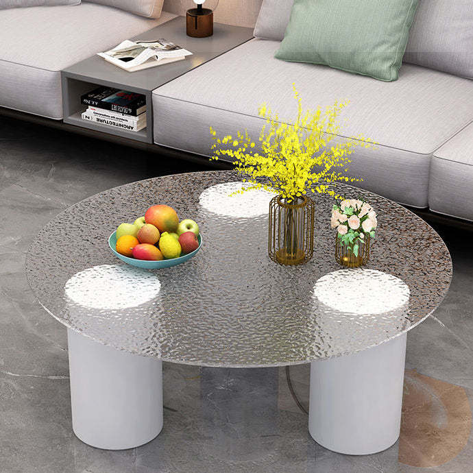 Minimalist Rock Panel Glass Steel End Table — Gray Glass / White