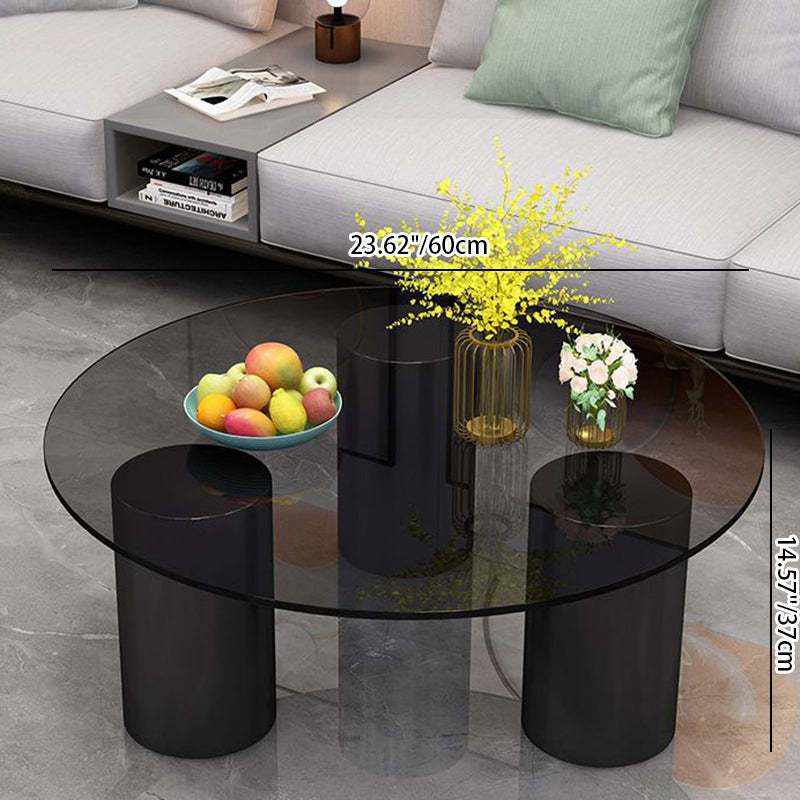 Minimalist Rock Panel Glass Steel End Table — Tea Color Glass / White