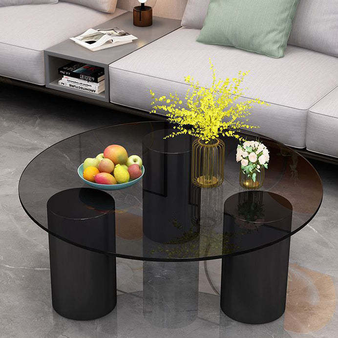 Lighom end rock steel end & side tables for living room — Dia 23.62" x 14.57" H / Gray Glass / Black