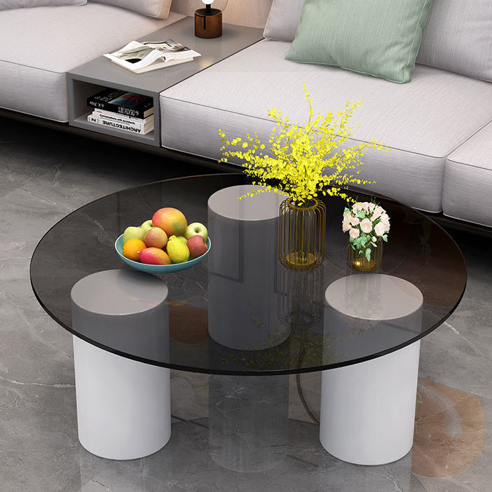 Minimalist Rock Panel Glass Steel End Table — Water Ripple Glass / Black