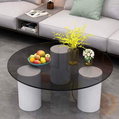 Minimalist Rock Panel Glass Steel End Table — Water Ripple Glass / Black