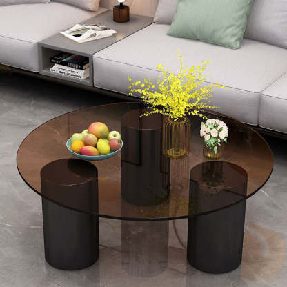 Minimalist Rock Panel Glass Steel End Table — Gray Glass / White