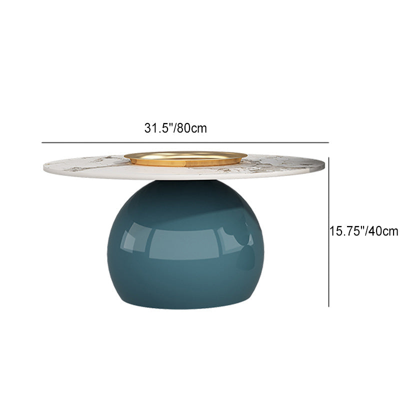 Contemporary Cream Rock Slab Metal Round End Table 1-Tier — Short - Lauren Black Gold + Brown