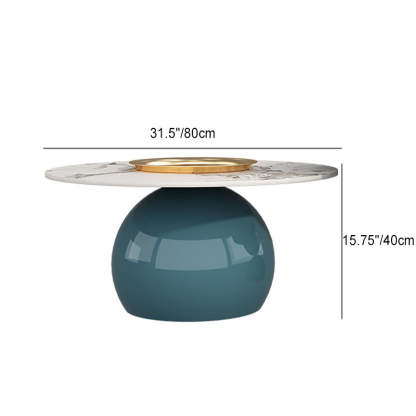 Contemporary Cream Rock Slab Metal Round End Table 1-Tier — Short - Lauren Black Gold + Brown