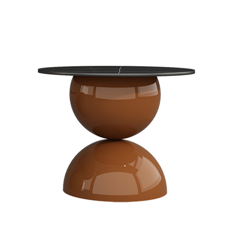 Contemporary Cream Rock Slab Metal Round End Table 1-Tier