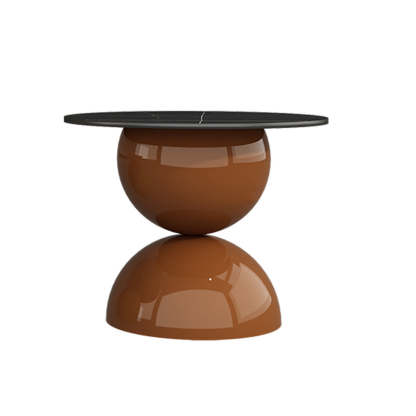 Contemporary Cream Rock Slab Metal Round End Table 1-Tier