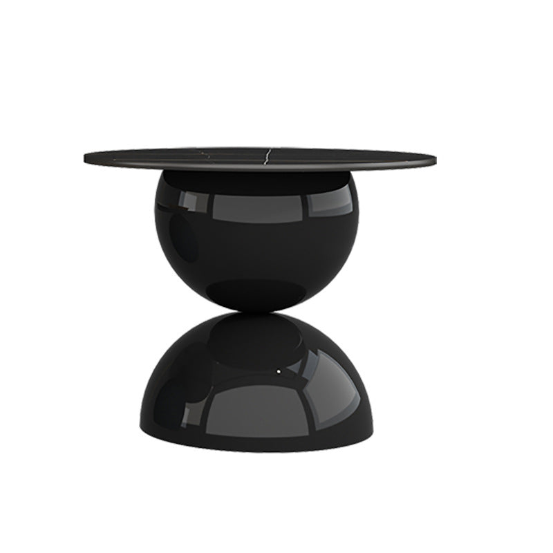 Contemporary Cream Rock Slab Metal Round End Table 1-Tier