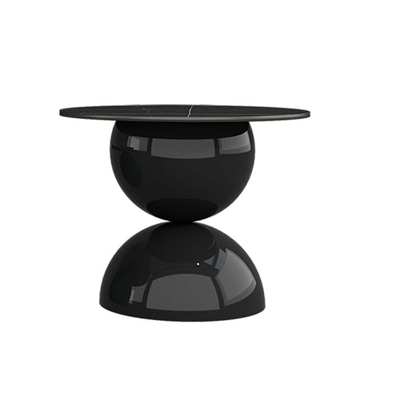 Contemporary Cream Rock Slab Metal Round End Table 1-Tier