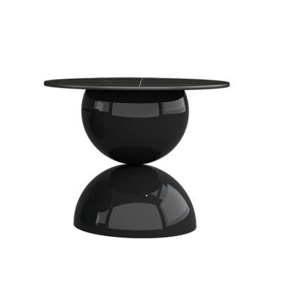 Contemporary Cream Rock Slab Metal Round End Table 1-Tier