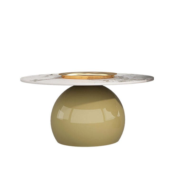 Contemporary Cream Rock Slab Metal Round End Table 1-Tier