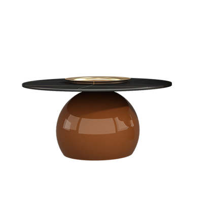 Contemporary Cream Rock Slab Metal Round End Table 1-Tier