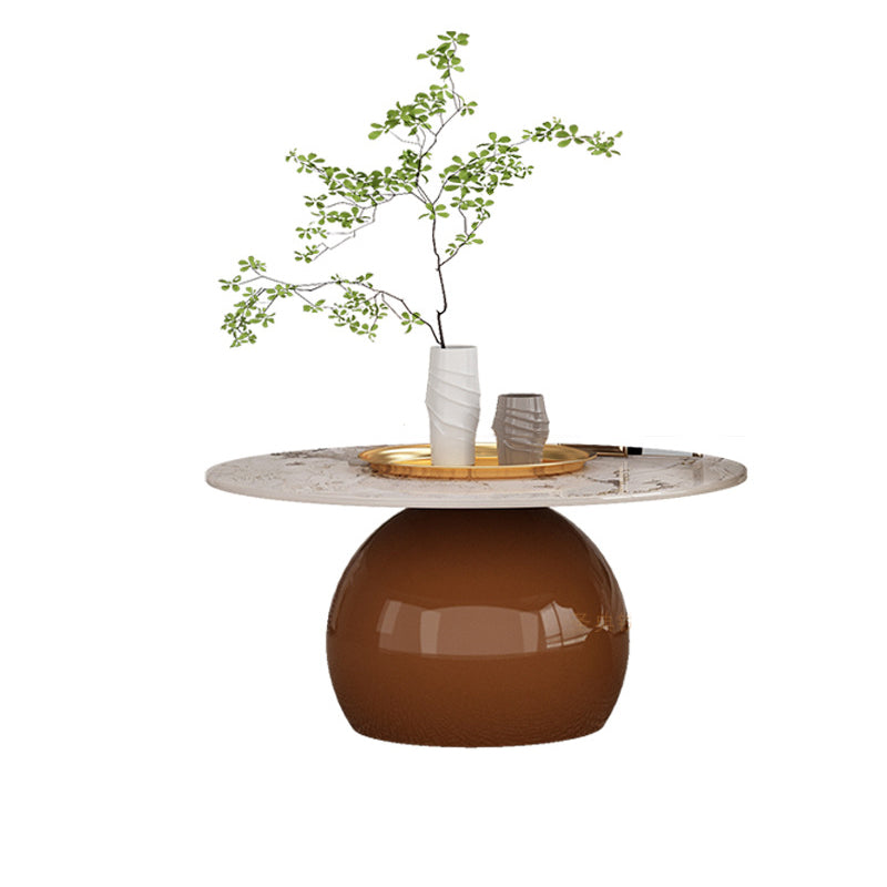 Contemporary Cream Rock Slab Metal Round End Table 1-Tier