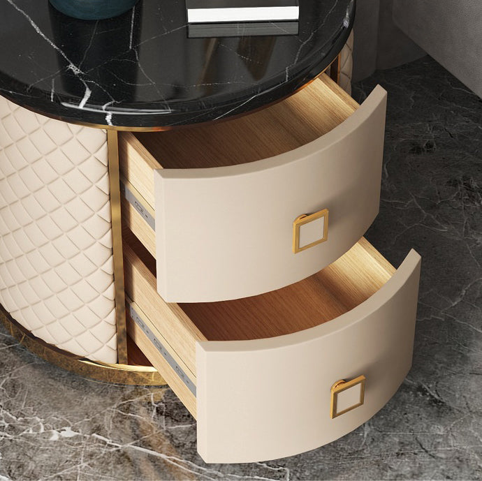 Modern Marble Leather Gold-Plated Round Nightstand