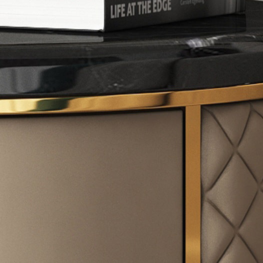 Modern Marble Leather Gold-Plated Round Nightstand