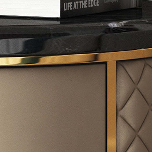 Modern Marble Leather Gold-Plated Round Nightstand