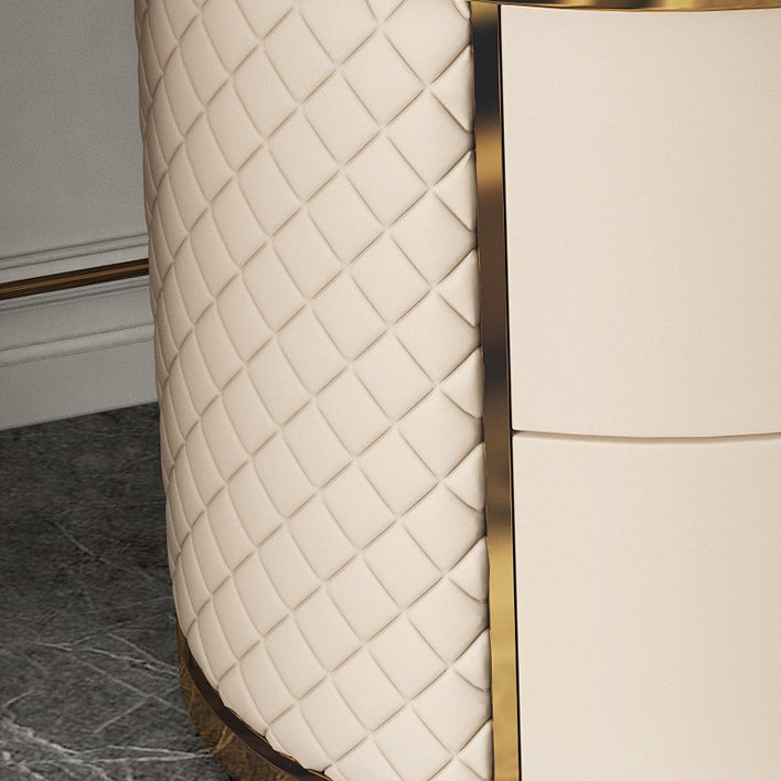 Modern Marble Leather Gold-Plated Round Nightstand