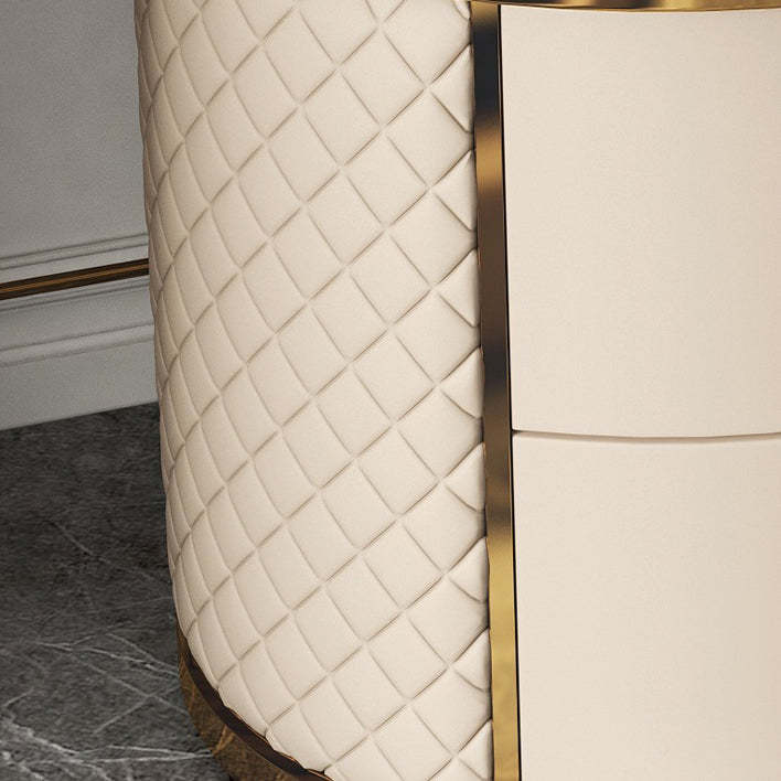 Modern Marble Leather Gold-Plated Round Nightstand