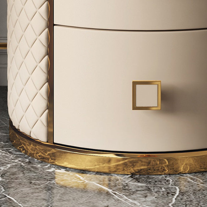 Modern Marble Leather Gold-Plated Round Nightstand