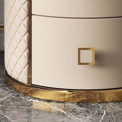 Modern Marble Leather Gold-Plated Round Nightstand