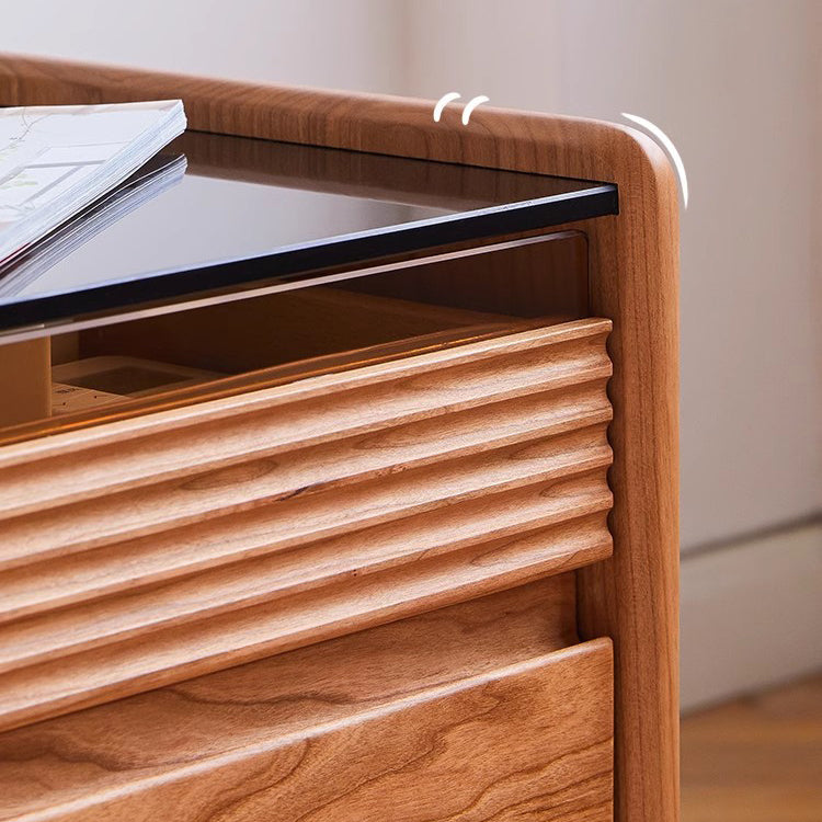 Minimalist Glass Wood 2-Drawer Nightstand