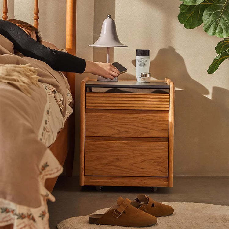 Minimalist Glass Wood 2-Drawer Nightstand