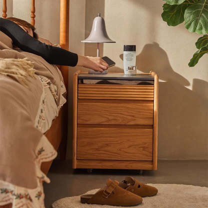 Minimalist Glass Wood 2-Drawer Nightstand