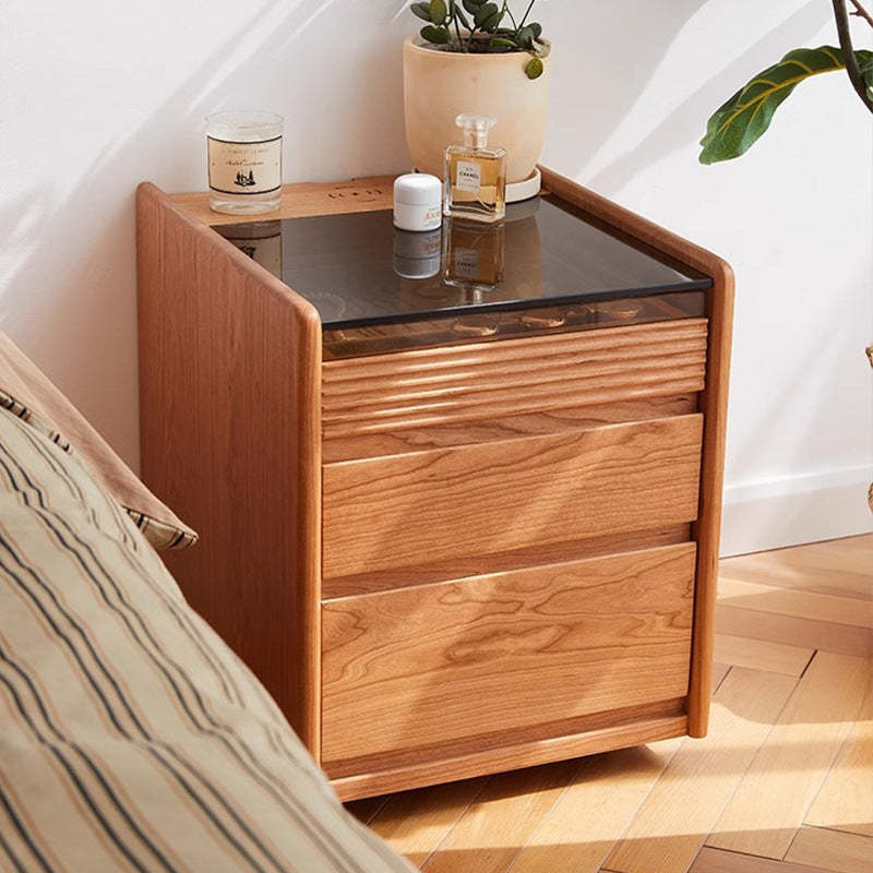 Minimalist Glass Wood 2-Drawer Nightstand