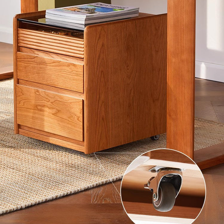 Minimalist Glass Wood 2-Drawer Nightstand