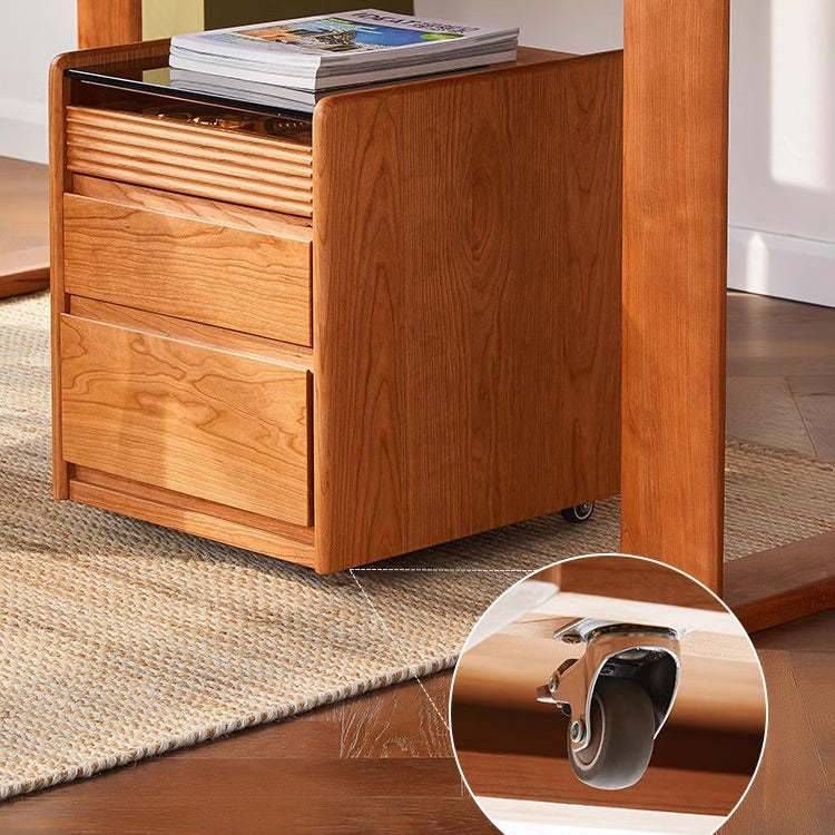 Minimalist Glass Wood 2-Drawer Nightstand
