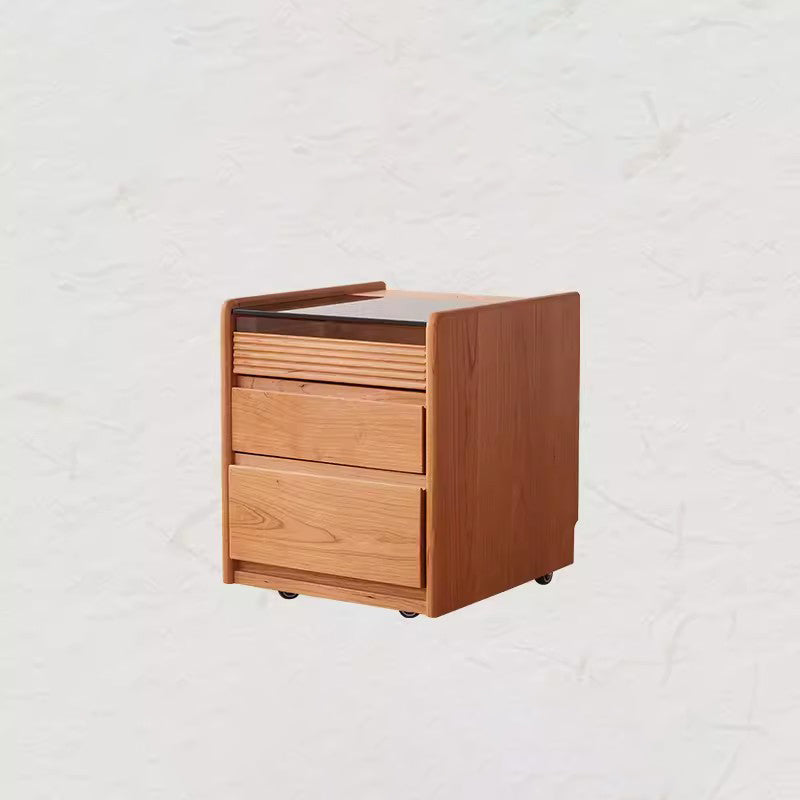 Minimalist Glass Wood 2-Drawer Nightstand