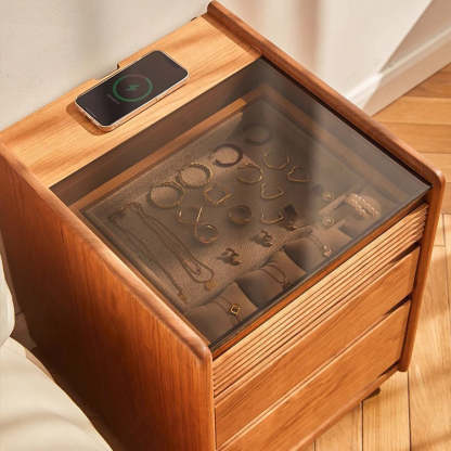 Minimalist Glass Wood 2-Drawer Nightstand